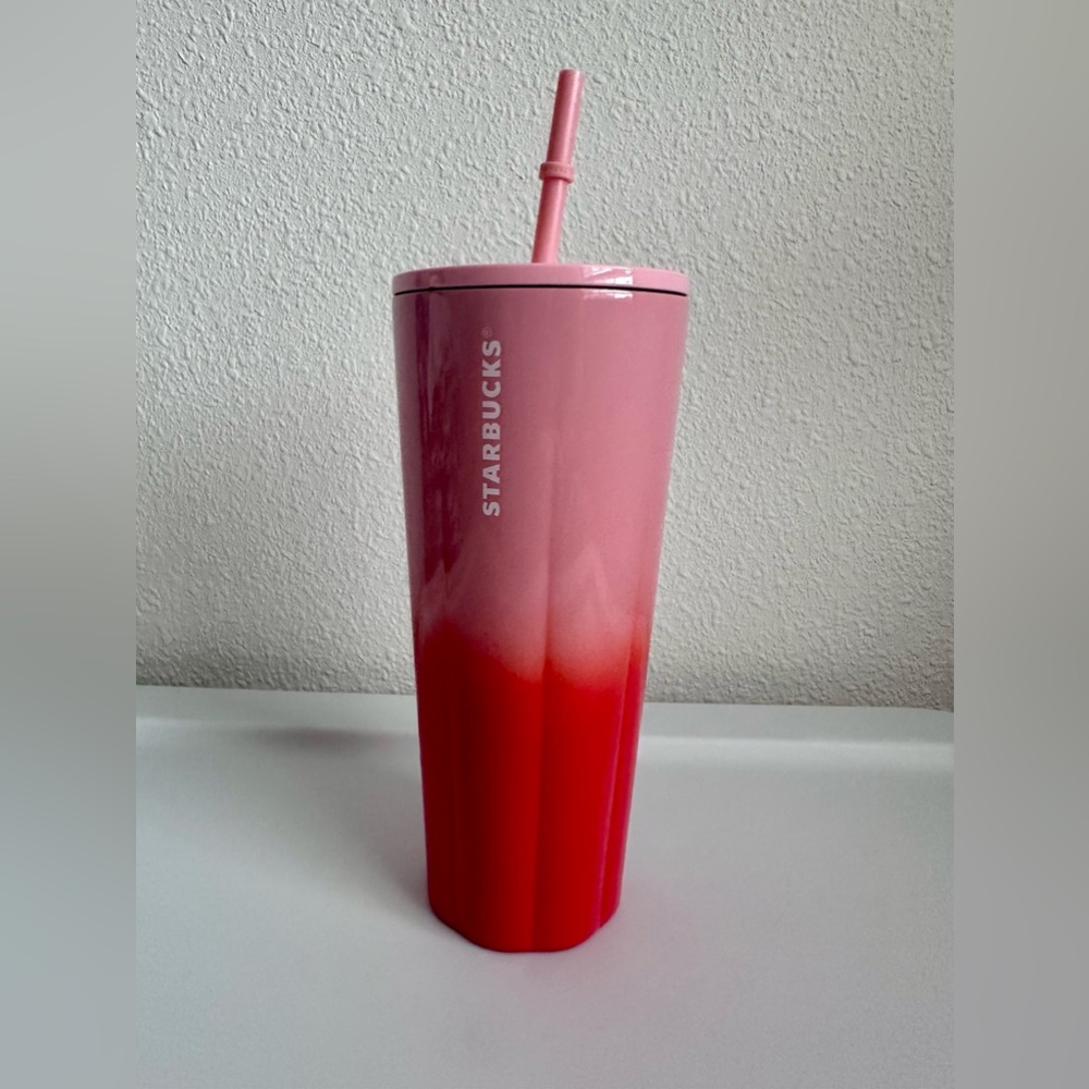 Red and Pink Ombré Metal Starbucks Cup
